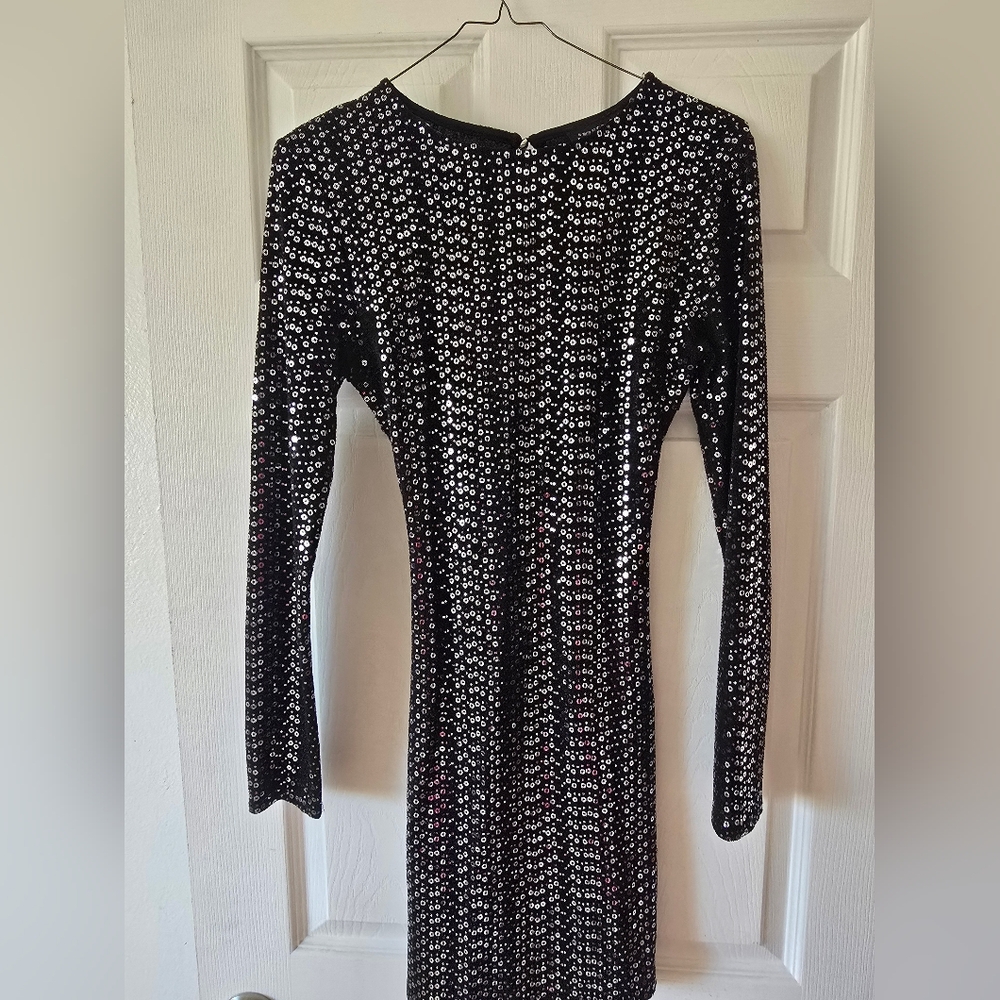 Black Sequin Long Sleeve Dress